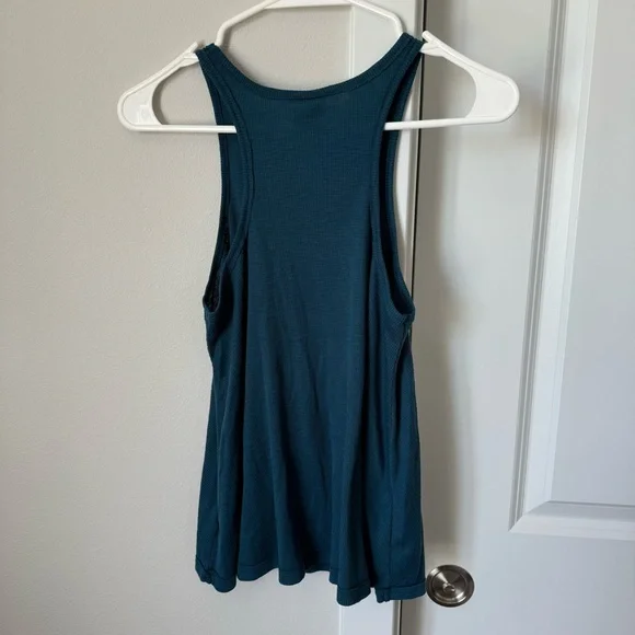 Free People Teal Blue Long Beach Tank Size Small Basic Layering Racerback Summer - Picture 9 of 12